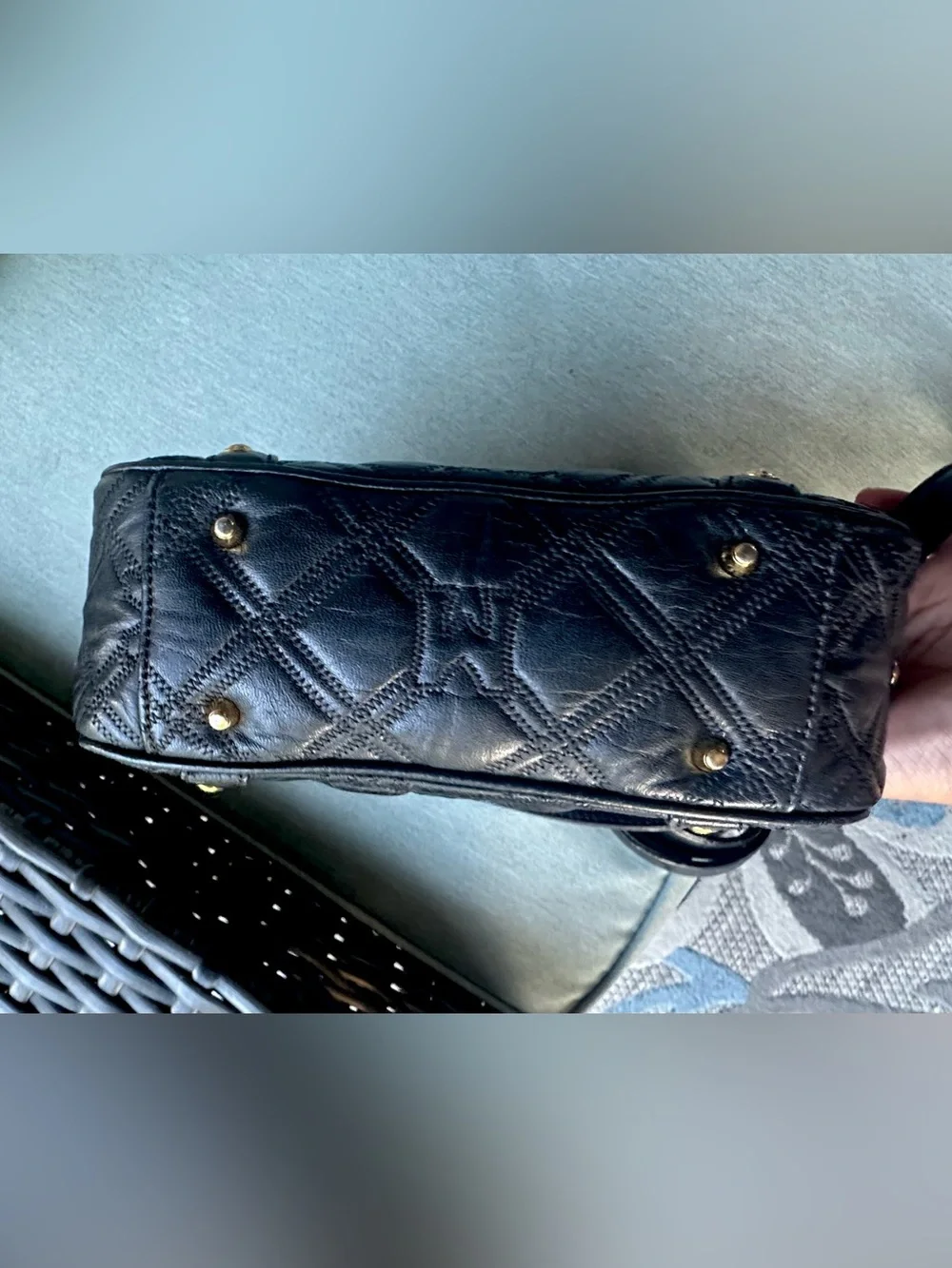 Metrocity Black Quilted Leather Crossbody Bag with Gold Hardware